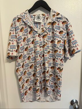 Barstool White Chicago Hot Dog Print Short-Sleeve Button-Down Shirt